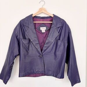 Christian Dior || Vintage Deep Purple Leather Jacket Cropped 1980s Size 4